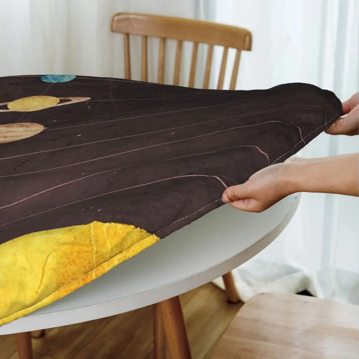 Solar System Waterproof Round Tablecloth Oilproof Table Cloth for Kitchen Events Dining Table Cover