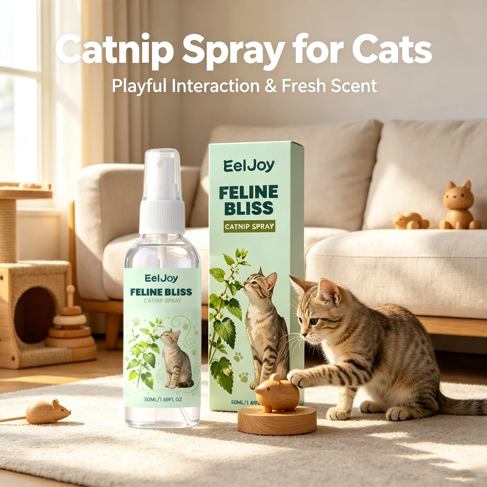 Natural Catnip Spray Relieve Anxiety Boost Cat Activity Stop Destructive Scratching Long Lasting Calming Cat Interactive Spray