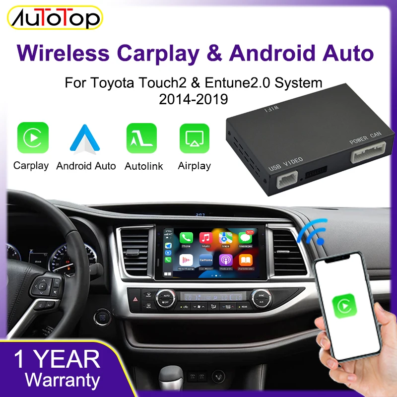 AUTOTOP Wireless Carplay Android Auto Module Interface Decoder Box For TOYOTA Touch2 Entune2.0 Highlander Tundra Sienna Prius Yaris Camry CHR Module