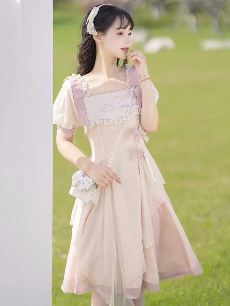 Lolita Original Hanfu Sweet Chinese Style Summer Improved Daily Han Elements Ancient Style Short Sleeve Dress Ancient Dress