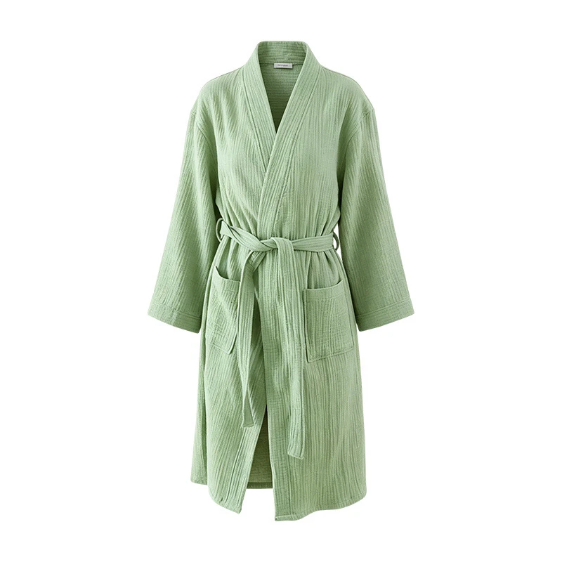 100% Cotton Three Layer Gauze Sleepwear Female Bathrobe New Nightgown Loose Belted Kimono Robe With Pocket Class A Home Dress