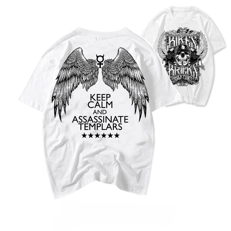 New Summer Rock Band Skull Head Heavy Metal Punk Street Trend Wings Cotton T-shirt Short Sleeve Men's Personalized American Tee