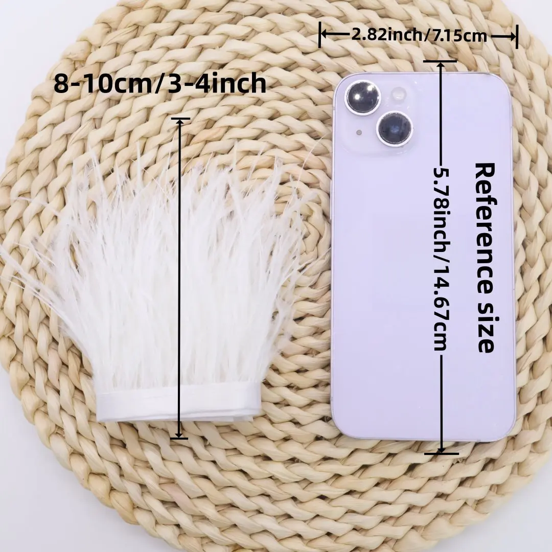 39.37inch White Ostrich Feather Trim Ribbon, 8-10cm Feathers Fringe DIY Crafts, Sewing, Clothing, Party Wedding Decorations