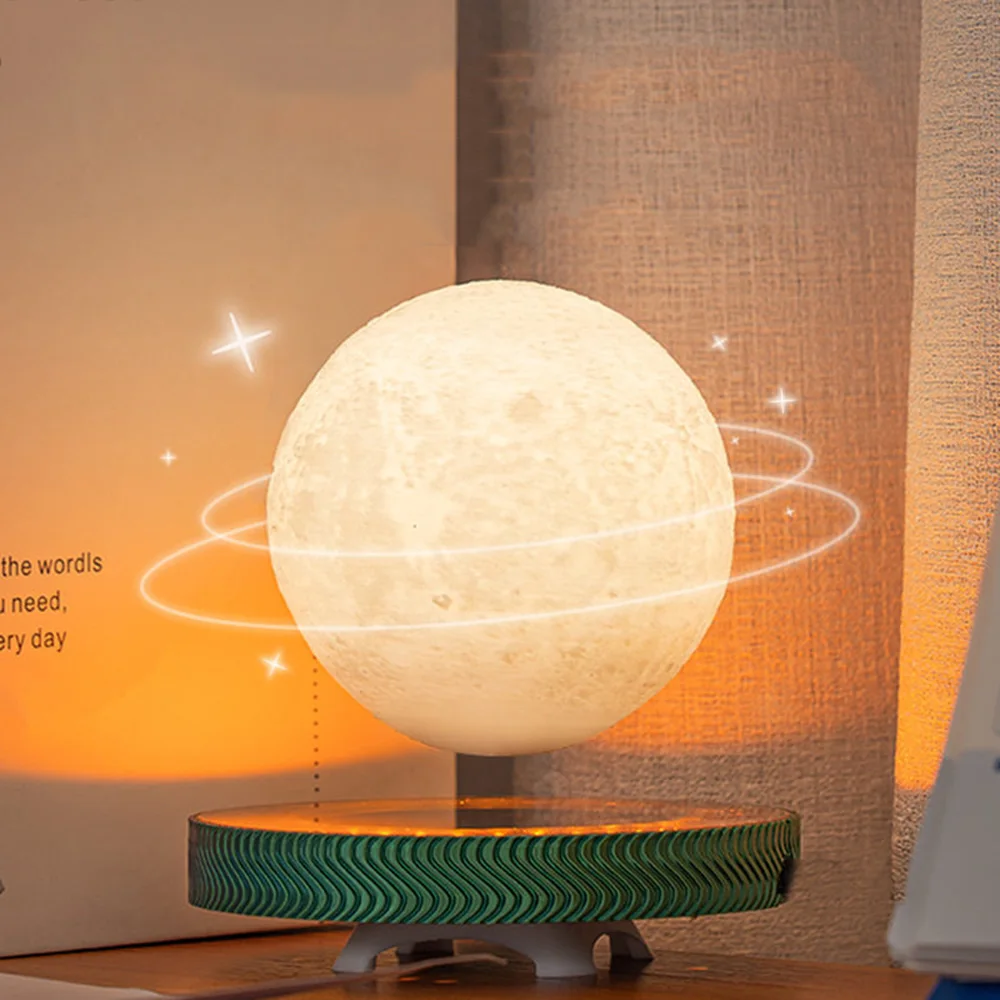 Creative Magnetic Levitating Lamp Saturn Moon Rotating Floating Bulb Office Home Decoration Gift for Friends