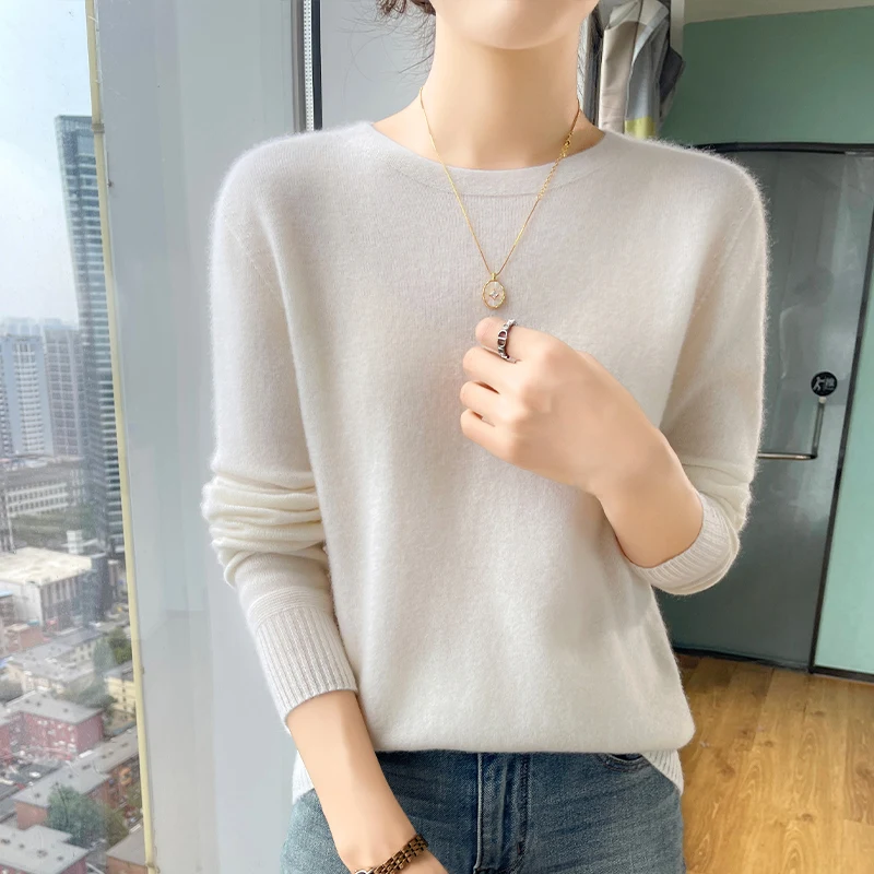 Solid color new O-collar Autumn/Winter 100% cashmere loose fashion cashmere sweater women's pullover warm bottom knit shirt top