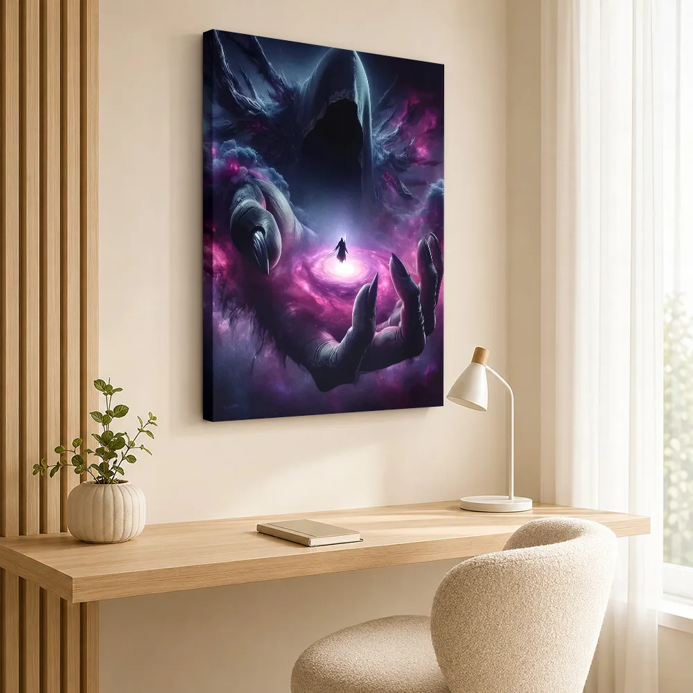 Cosmic Hand and Figure Framed Canvas Print Poster Personalized Photo Modern Pop Culture Wall Art for Bedroom Decor Ready to Hang