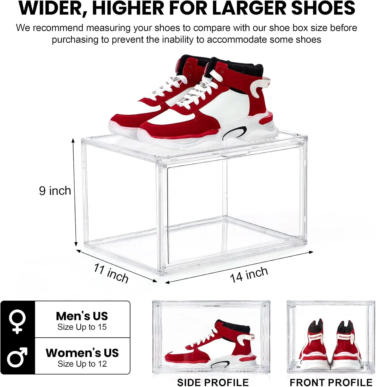 12 Pack Shoe Boxes, Acrylic Clear Boxes,360°Clear Plastic Stackable Display Box, Larger Storage Boxes, Conta