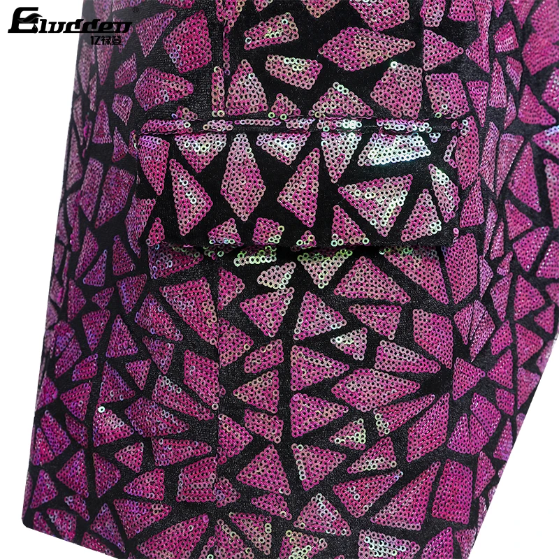 Men Colorful Triangle Sequins Fashion velvet fabricEmbroidery Sequin Blazer Masculino Men Suit Stage Singer Costume Shiny Blazer