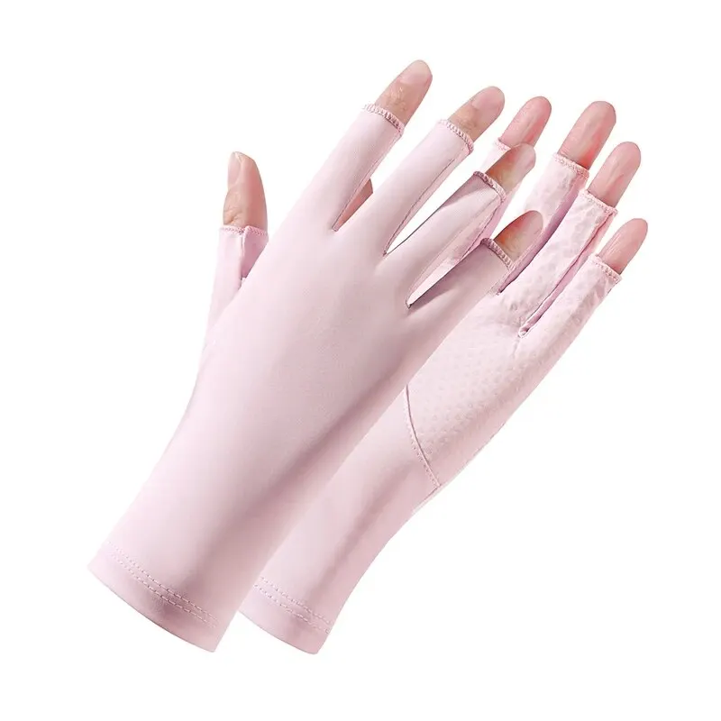 Summer Women\'s Sun Protection Gloves Uv Resistant Nail and Joint Anti Cocooning Ice Silk Thin Breathable Half Finger Gloves