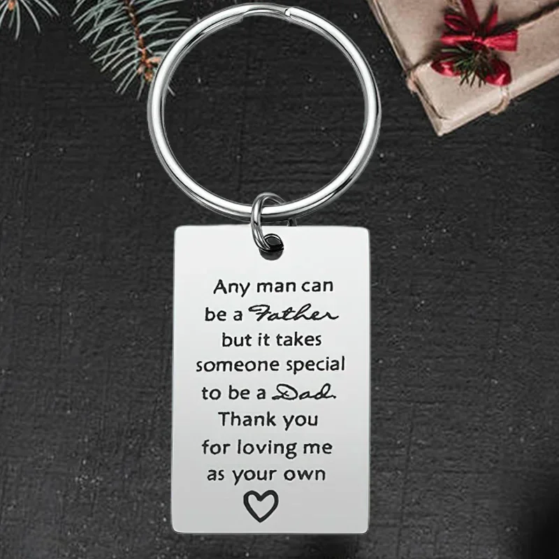 Cute Fathers Day Birthday Keychain Pendant Dad Step Dad Key Chain Keyring Thank You for Loving Me As Your Own