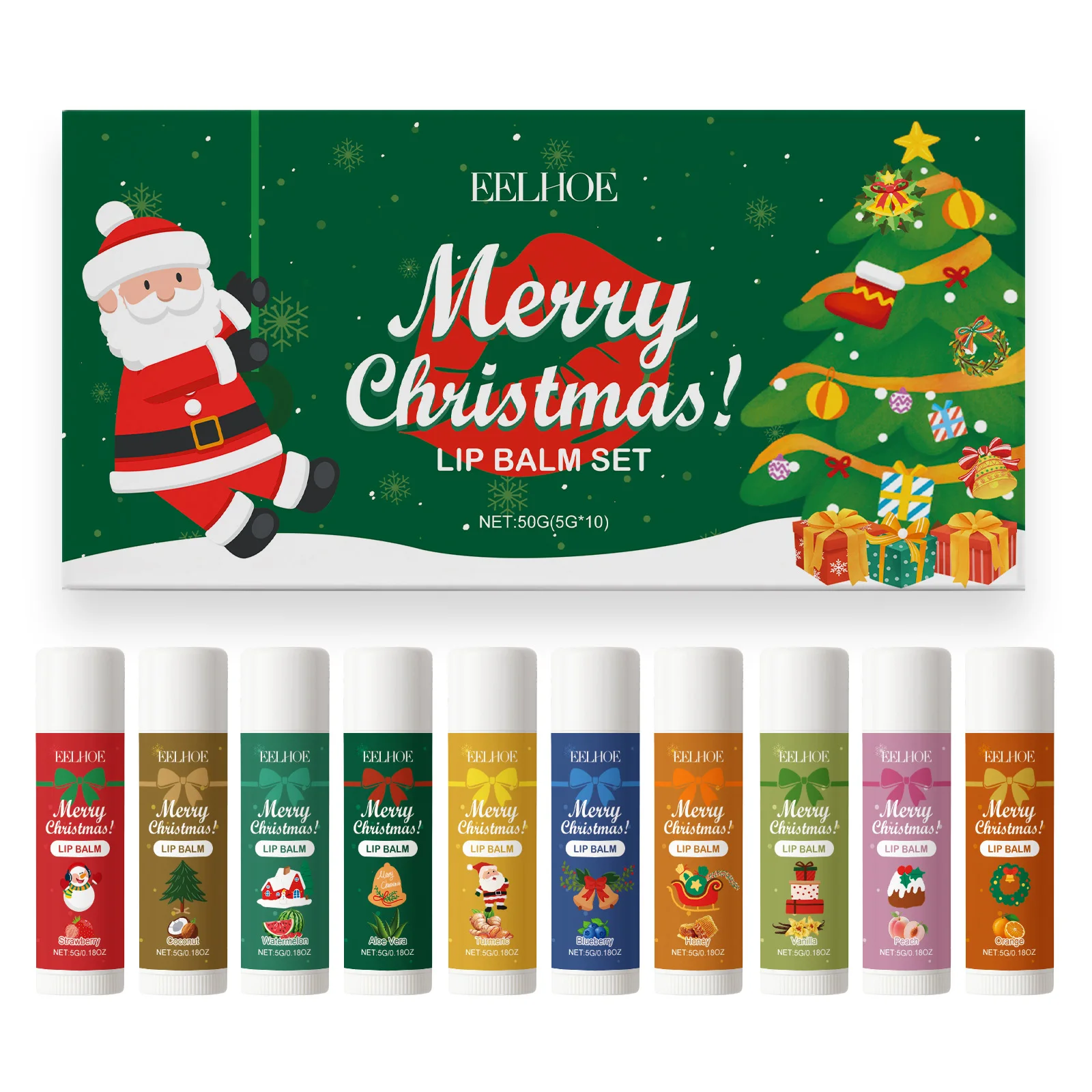 EELHOE Christmas Hydrated Lip Care Set Prevent Dry Chapped Lips Gentle Daily Care Smooth Glossy Plump Lips Lip Balm Set