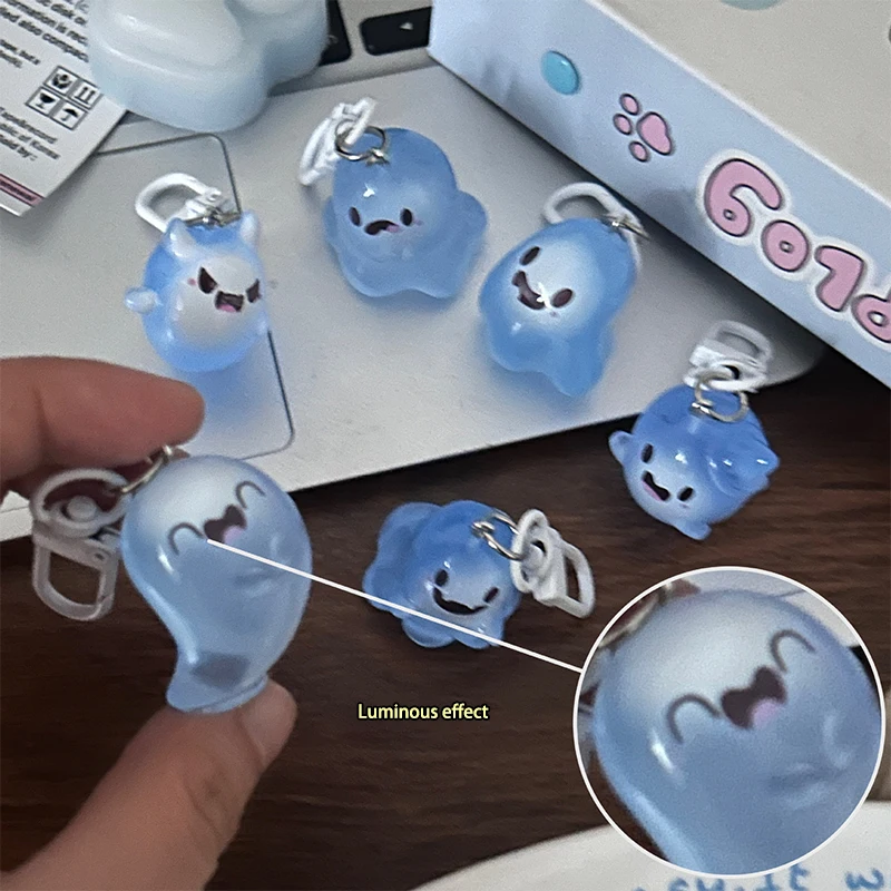 Halloween Glowing Ghost Keychain On The Phone Cartoon Jelly Doll Bag Charm Pendant Car Key Ring Decoration Gift