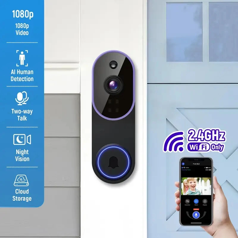 Smart Wireless Video Doorbell Camera with AI Detection, Night Vision, Cloud Storage, Battery Powered for Indoor Outdoor Use