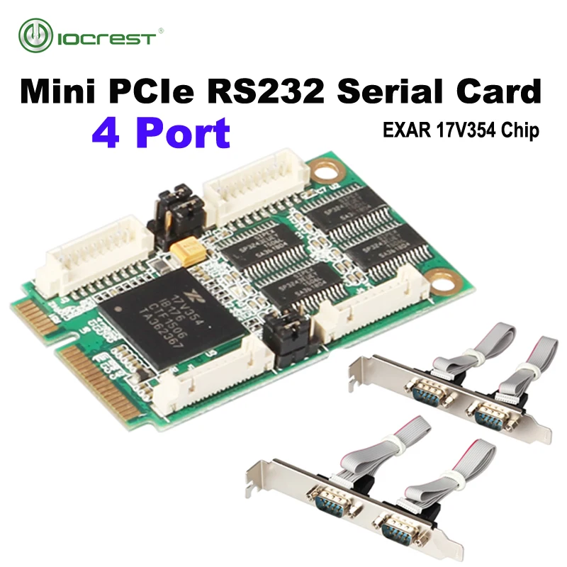 

Mini PCIe 4 Ports RS232 Db9 Com Half Size PCI Express Serial Port Industrial I/O Expansion Controller Card Exar 17V354 Chip