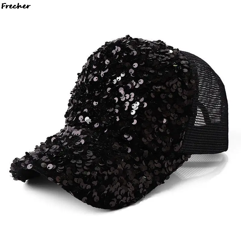 Full Sequin Baseball Caps Women Mesh Patchwork Visors Cap Wedding Party Sun Hats Rock Hip Hop Casquette Girls Shiny Snapback Hat