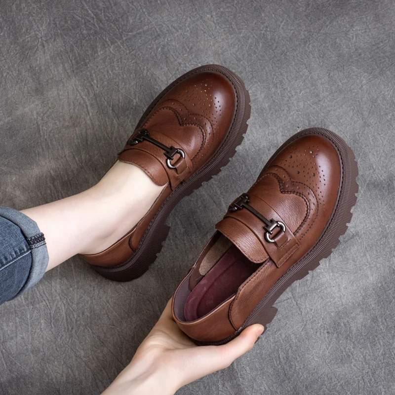 2022 Loafers Women Leather Low Heels  Spring for Women Slip on Lazy Shoes Women Handmade Genuine Leather Women Pumps Brand