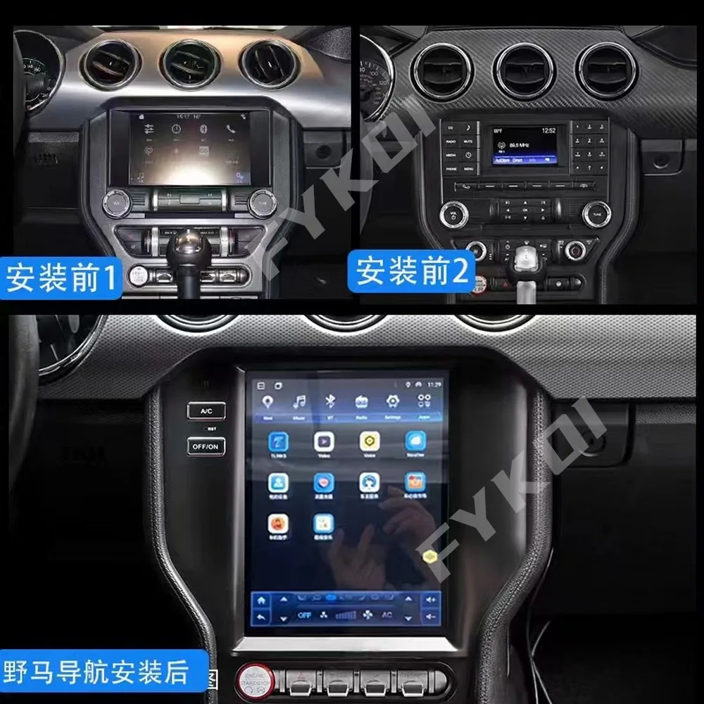 FYKOI Car Radio For Ford Mustang 2015-2019 Automotive Multimedia Tesla Screen Stereo Carplay Android 13 Bluetooth 4G WIFI DSP