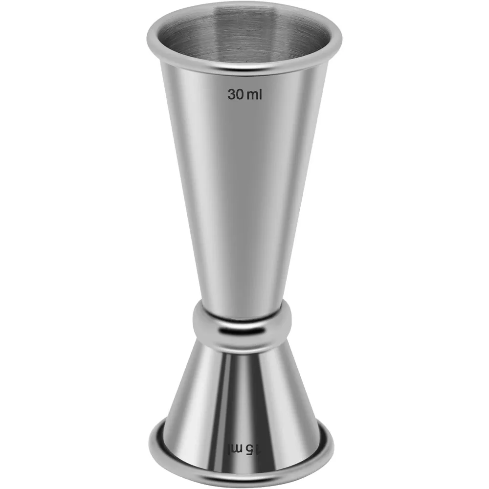Jigger Profesional de Acero Inoxidable de Doble Cara de 15 ml y 30 ml para Bartending, Diseño de Borde Enrollado Estilo Japonés, Taza Medidora de Onzas con Marcas Claras, Herramienta Esencial de Bar para Preparar Cócteles, Shots y Bebidas Alcohólicas con Precisión