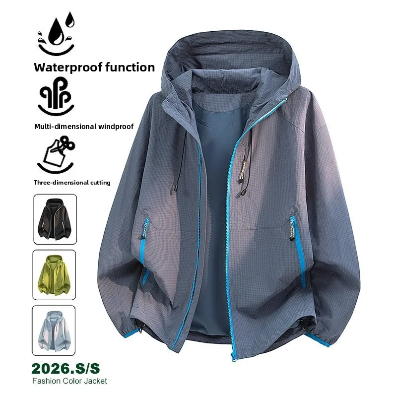 

Новая мужская куртка свободного кроя 2026 года для активного отдыха, легкая, дышащая, водонепроницаемая, с узором, с капюшоном, рабочая одежда, весенний сезон