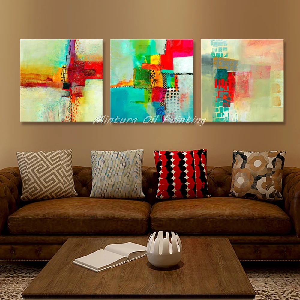 

Mintura Multicolored Wall Paintings Home Decoration For Living Room Hand-Painted Abstract Oil Painting On Canvas,3 Pcs No Framed