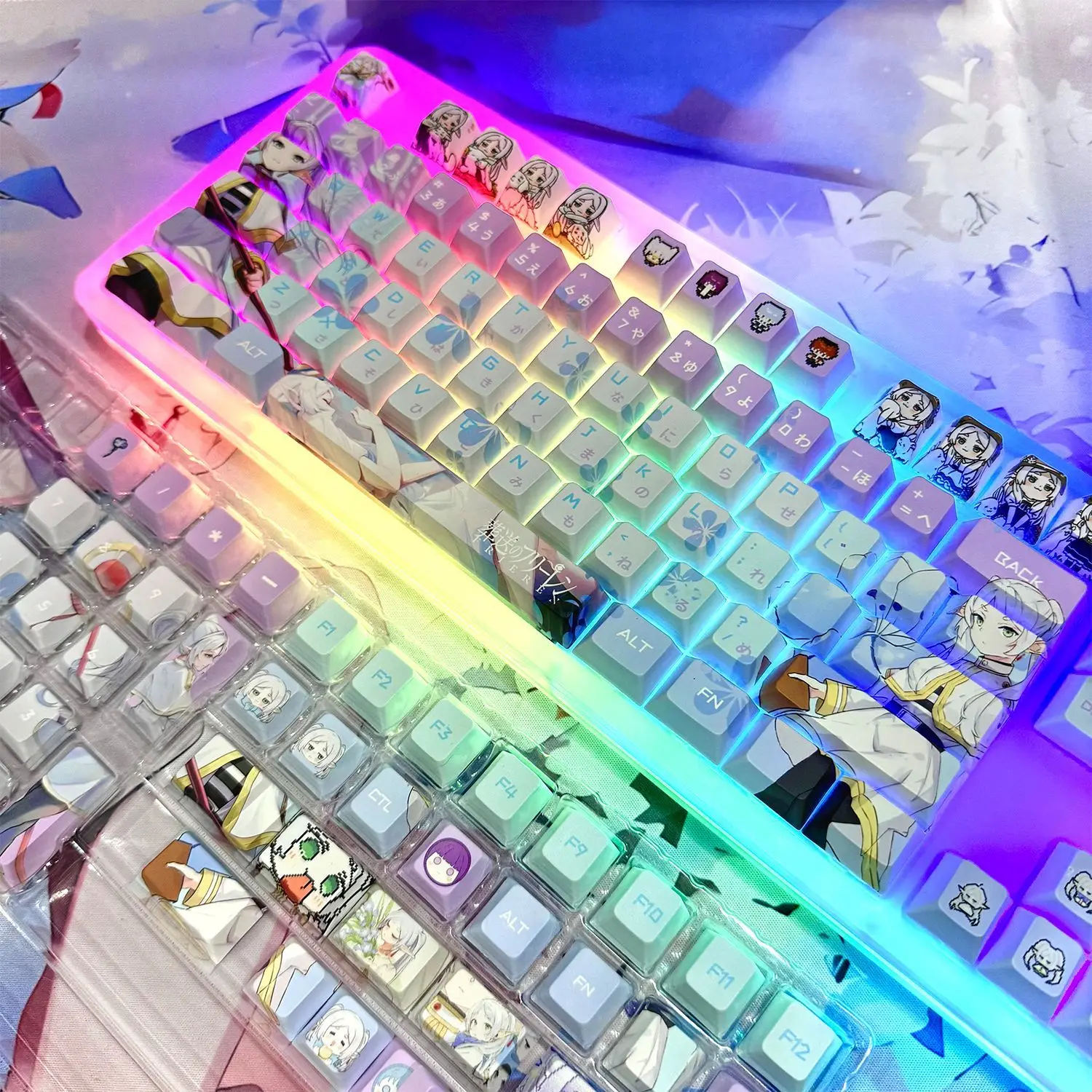 

130 Keys Frieren Theme Keycaps Cute Game Key Cap Anime Keycap PBT DYE SUB Cherry MX Switch for Mechanical Keyboard