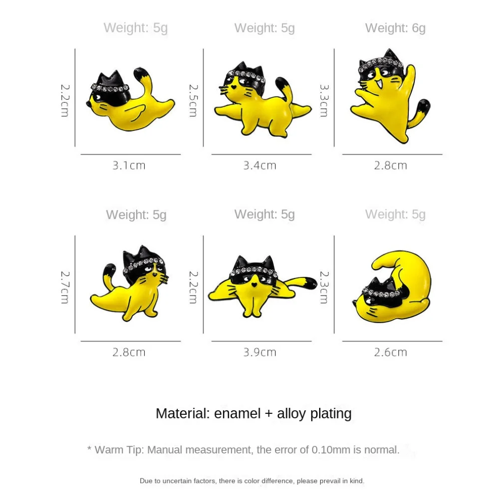 لطيف الكرتون القطط التلبيب دبوس حجر الراين مضحك لطيف القط شارة شخصية الموضة أسود أصفر القطط بروش مجوهرات هدية