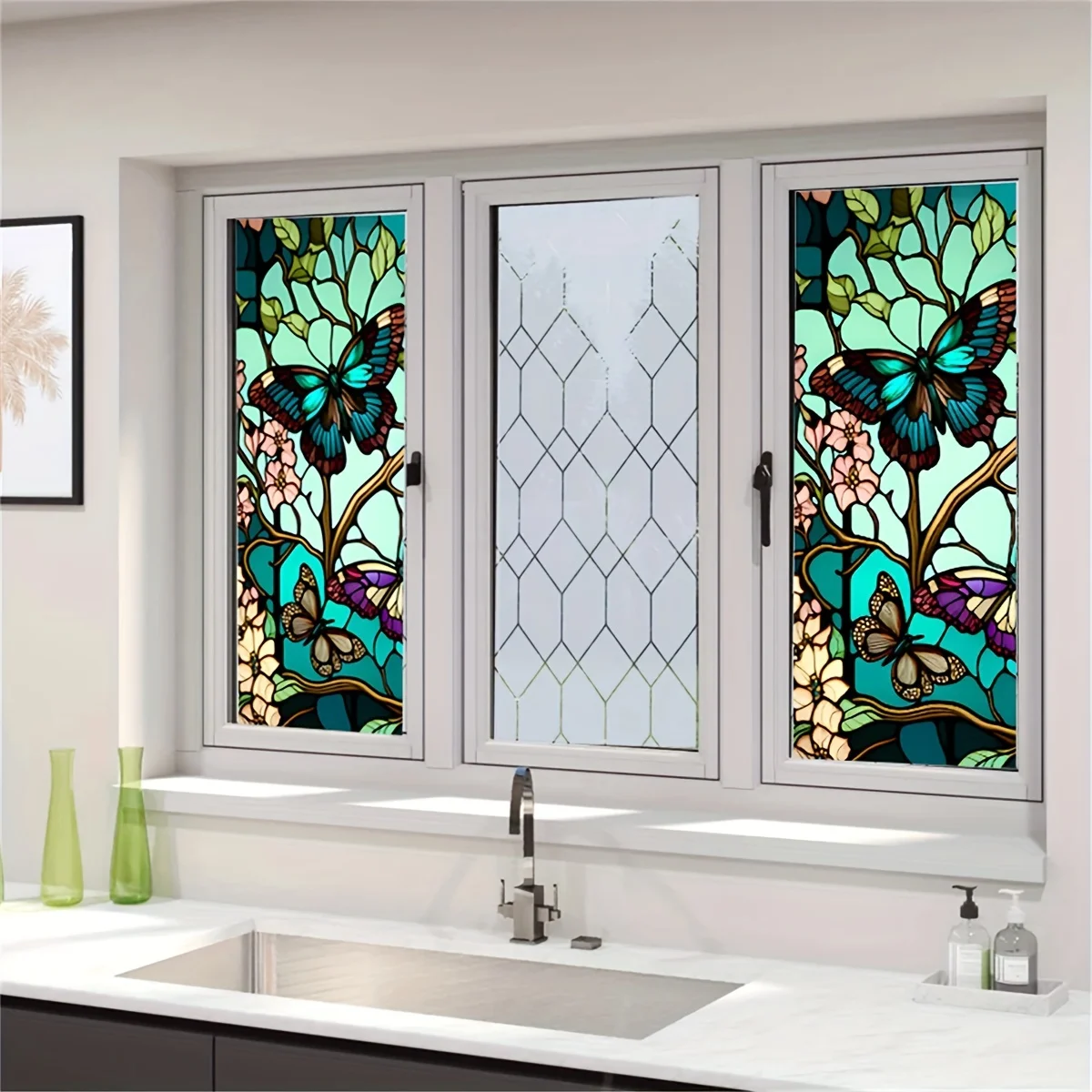 Decorative Flowers Butterflies Window Privacy Sticker Self Adhesive Electrostatic Sticker Waterproof Stained Glass Window Film