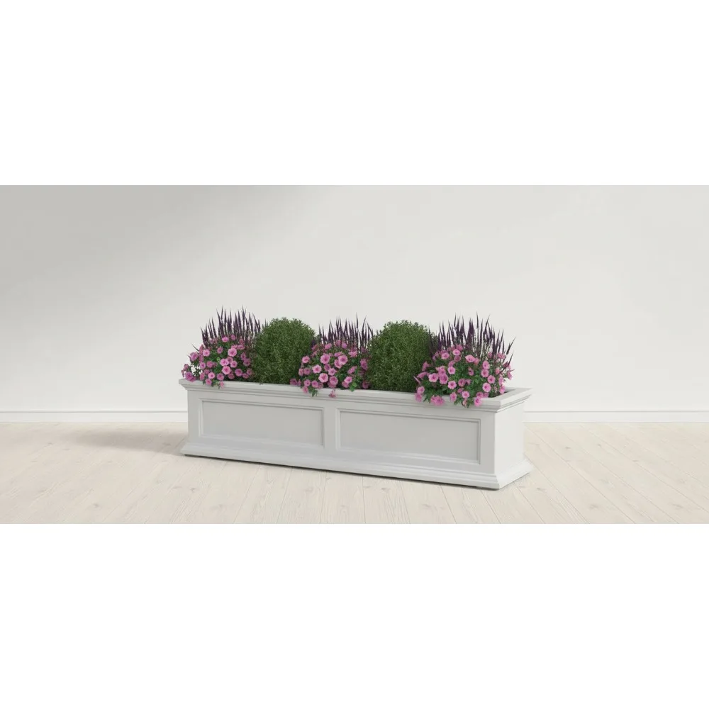 

4ft Self-Watering Window Box Planter with Wall Mounts - Durable White Resin for Balcony Garden