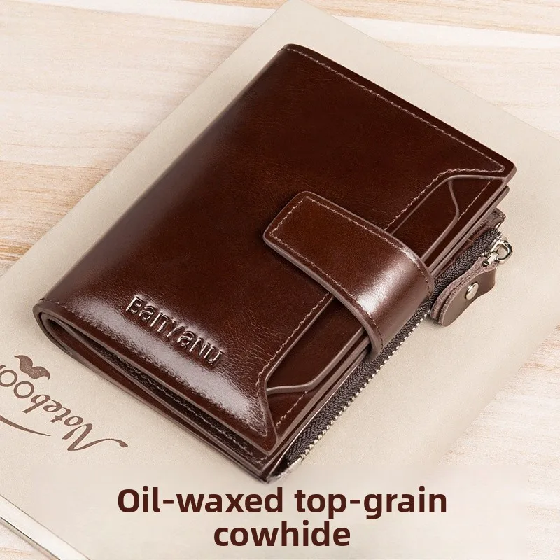 

Bayan New 2025 Retro Men's Wallet Anti-Theft Short Genuine Leather Money Clip Stylish Pure Color Spring Fashion Accessory