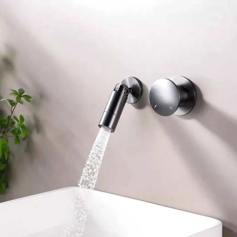 chrome Bathroom Basin Faucet Wall Mounted Brushed Gold Sink Mixer Foldable 2 Fuctions Sink Tap New