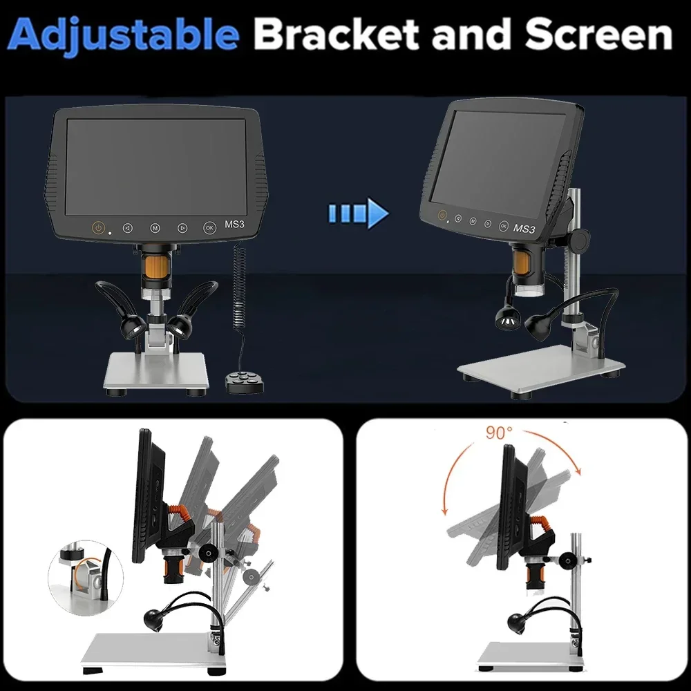 Zoom USB 1000X HD Digital Microscope 9 Inch Large LCD Displa with Two Fill Lights for Soldering Electronic Phone PCB Repair