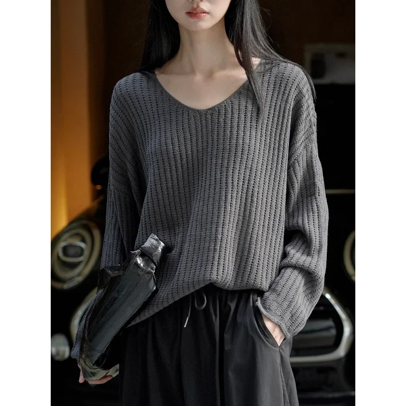 

Autumn Korean Pullover Sweater Black Lazy Simple Round Neck Women Yarn Loose Comfortable Slim Casual Tops Clothing Jumpers Grey