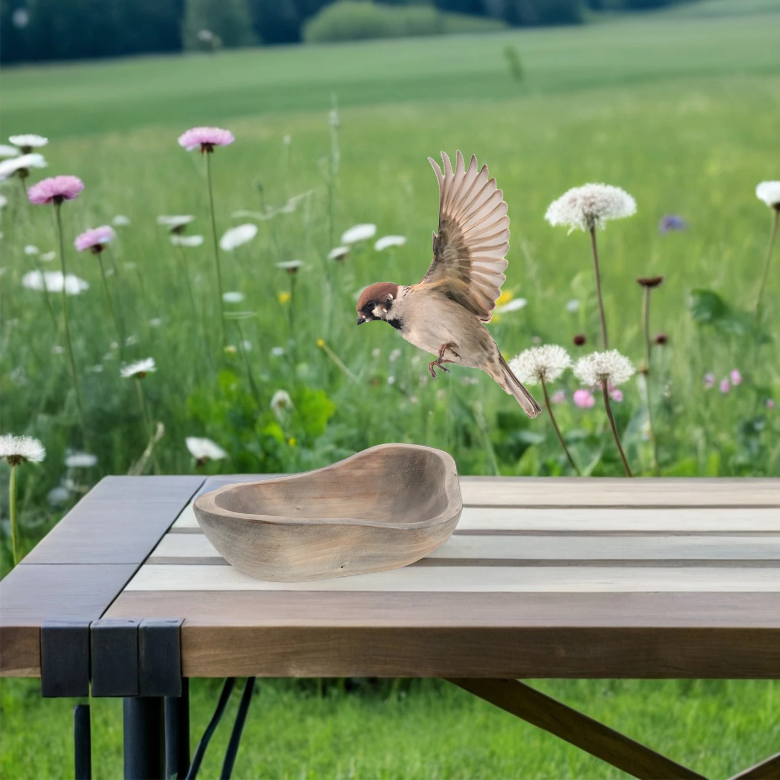 

Wooden Butterfly Water Feeding Bowl Bird Drinker Container Small Food Bee Station Feeder for Garden Outdoor and