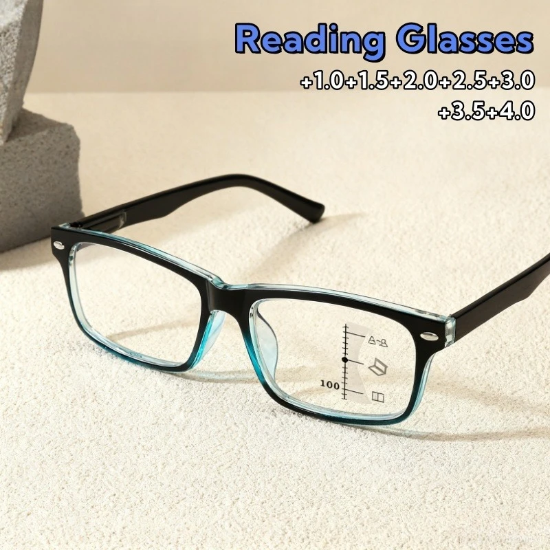 Anti-blue Light Progressive Multifocal Reading Glasses Retro Square Simplicity Ultra Light Unisex Eyeglasses +1.0 To +4.0