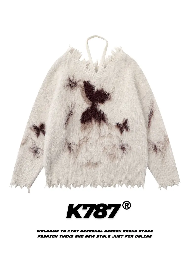 

K787 Lazy Sle Women's Knitted Sweater Netie Worn V-ne Camere Sweet Heart fiti Overhead Long Sve Warm Winter Cl...