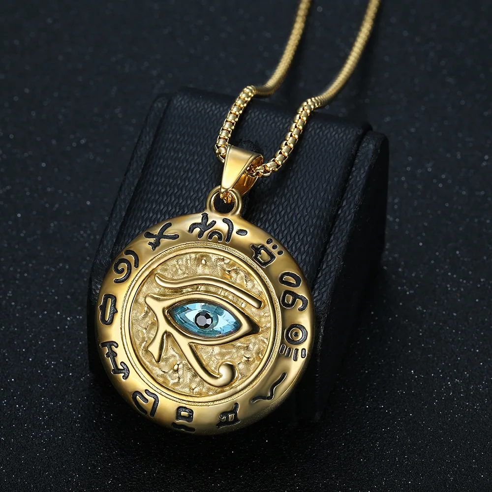

Retro Ancient Egyptian Horus Eye Pendant Jewelry Stainless Steel Eagle Head Divine Eye Pendant Necklace Gift Accessory for Men