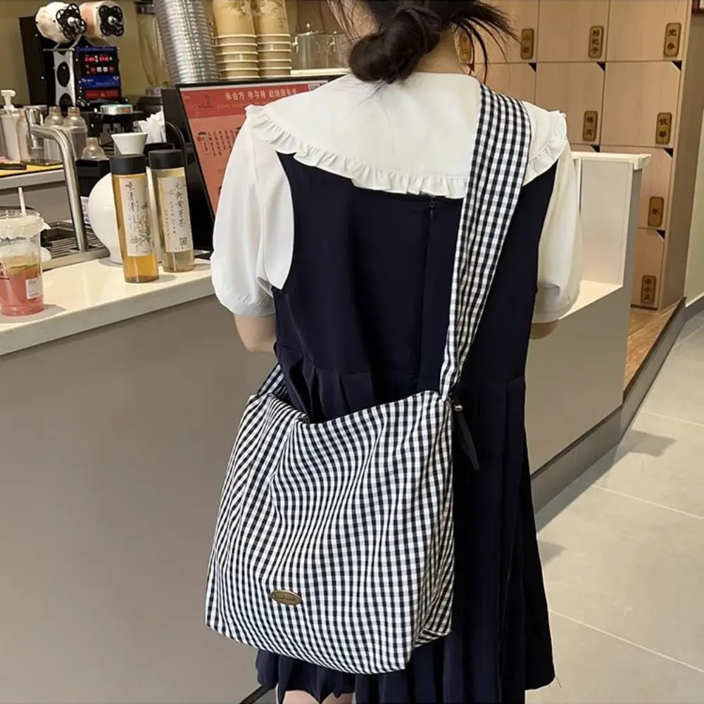 패션 Y2k 격자 무늬 숄더 백 Pleated 한국 스타일 캔버스 크로스 바디 백 Drawstring Ruffles Underarm Bag Girls