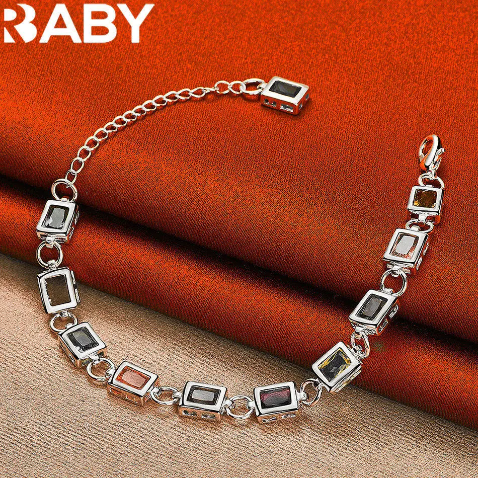 URBABY 925 Sterling Silver Color Zircon Cuboid Chain Bracelet For Women Fashion Jewelry Exquisite Party Accessories Holiday Gift