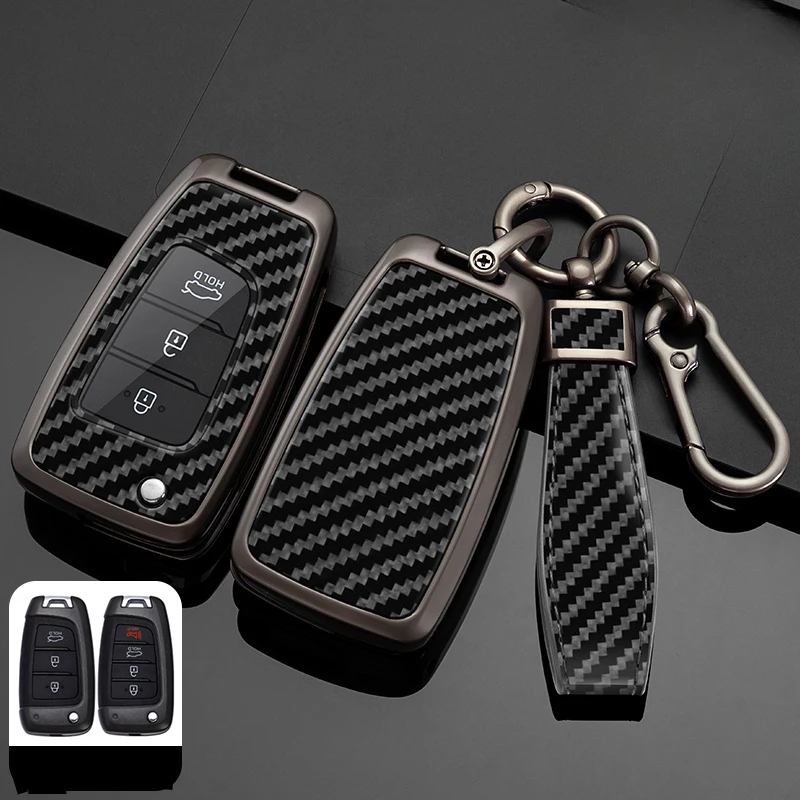 Zinc Alloy Car Key Case Cover for Hyundai Elantra Solaris Tucson I30 I35 I40 KONA Genesis Santa Fe Azera Holder Accessories