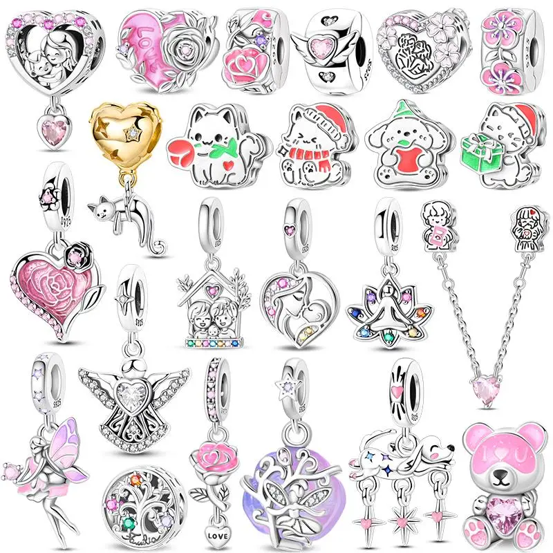 Original-Charm-Perle aus 925er-Sterlingsilber, Muttertag, Liebesherz, Familienanhänger, passend für Armbänder, Damenschmuck, Geschenke