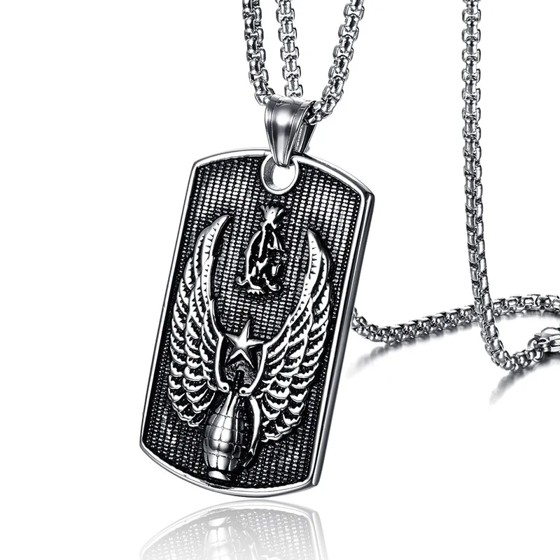 European and American Fashion Accessories Stainless Steel Wing Tags Pendant Military Men's Necklaces