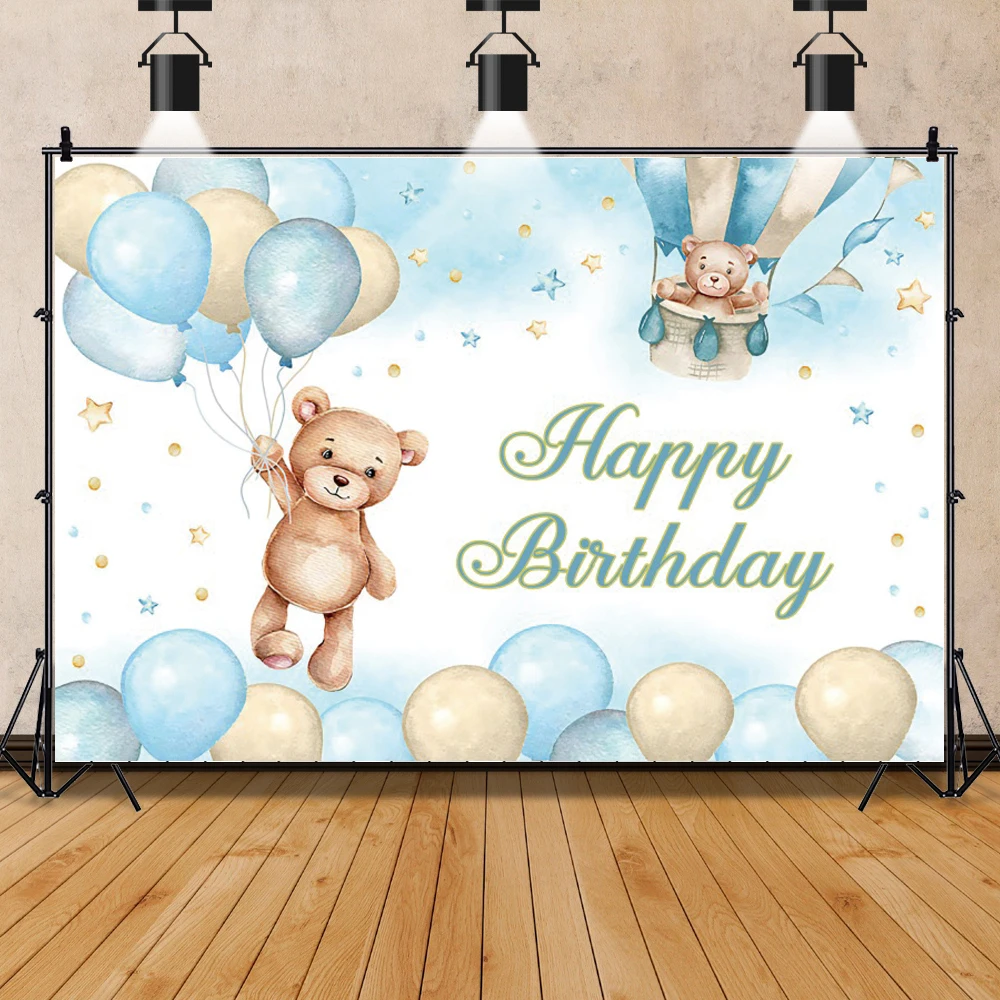 Fondos para fotografía de niños, oso de peluche, globo aerostático, póster personalizado, fiesta de cumpleaños, Baby Shower, fondo fotográfico