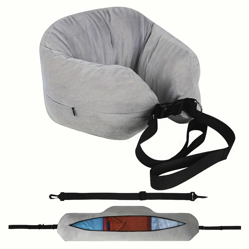 Storage Travel Neck Pillow with Fillable Clothing U-Shaped Pillowcase Extra Storage Bag Velvet Neck Pillow Cover for Airplane