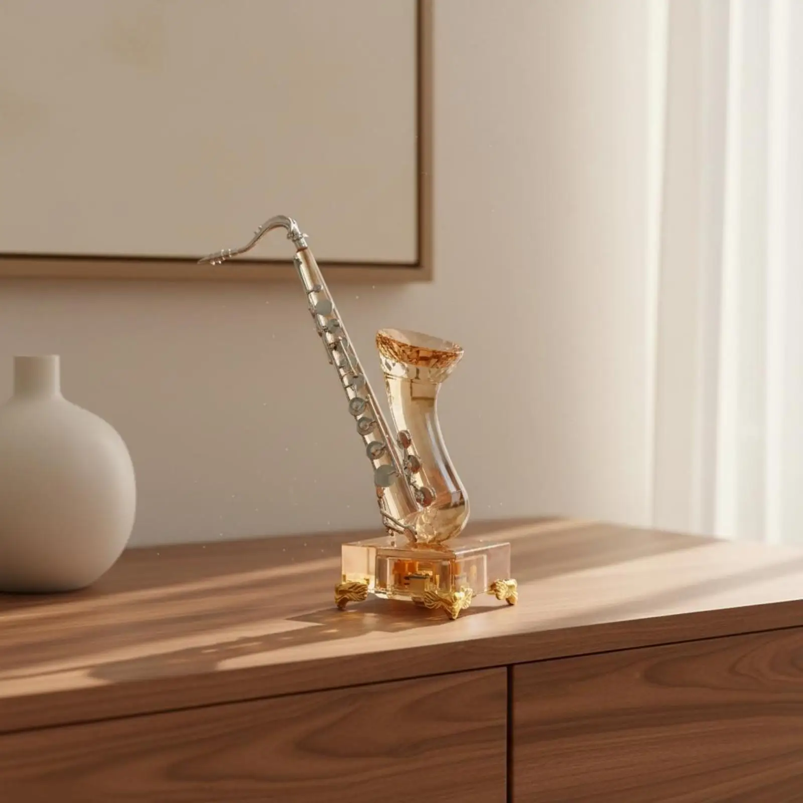 Saxophone Doll Style Figurine Home Accent Crystal Glass Metal Craft for Gift Giving Special Occasion Display