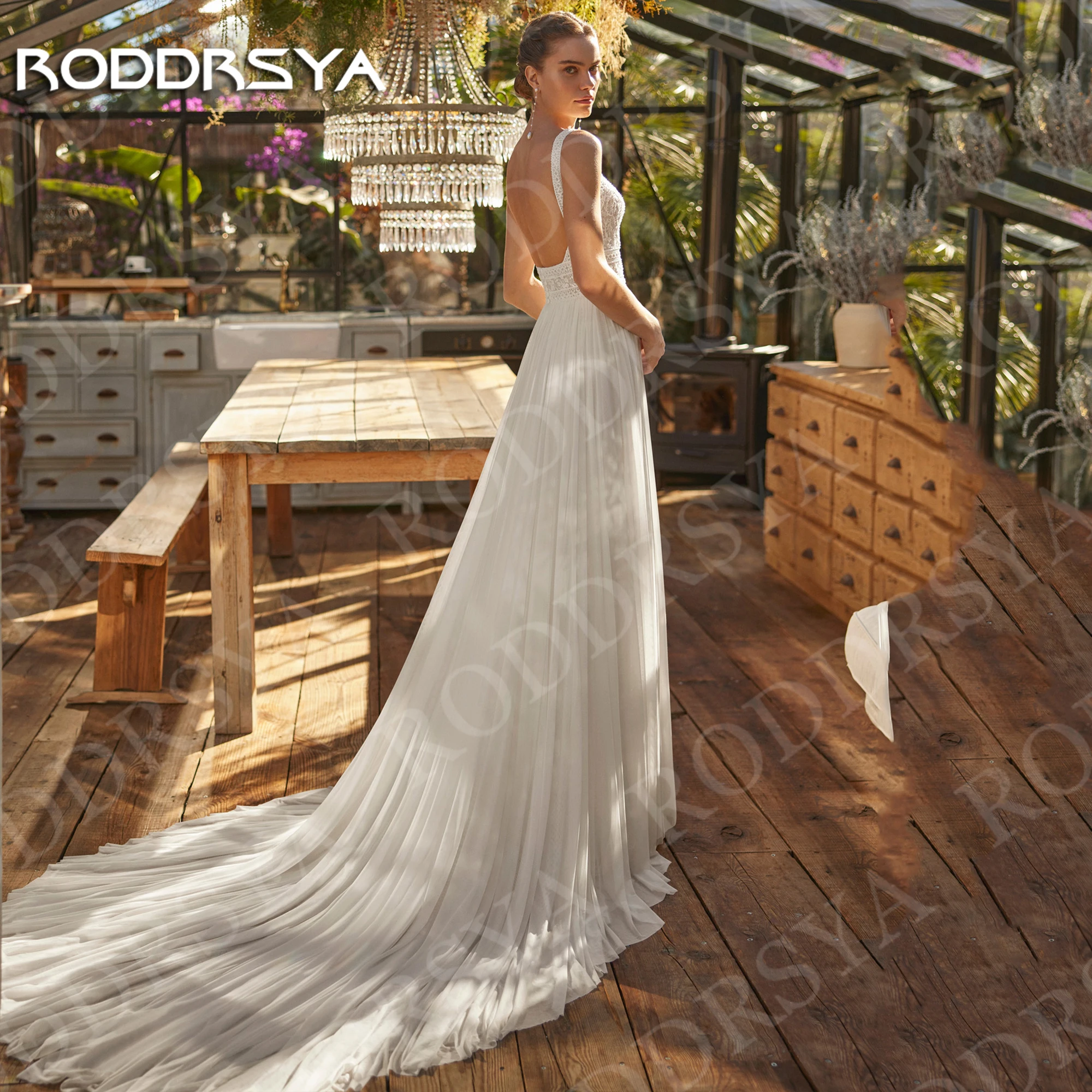 RODDRSYA Beach Boho Wedding Dress Chiffon Lace Spaghetti Straps Backless A Line Bridal Dresses Customized Women Robe De Mariée image 2