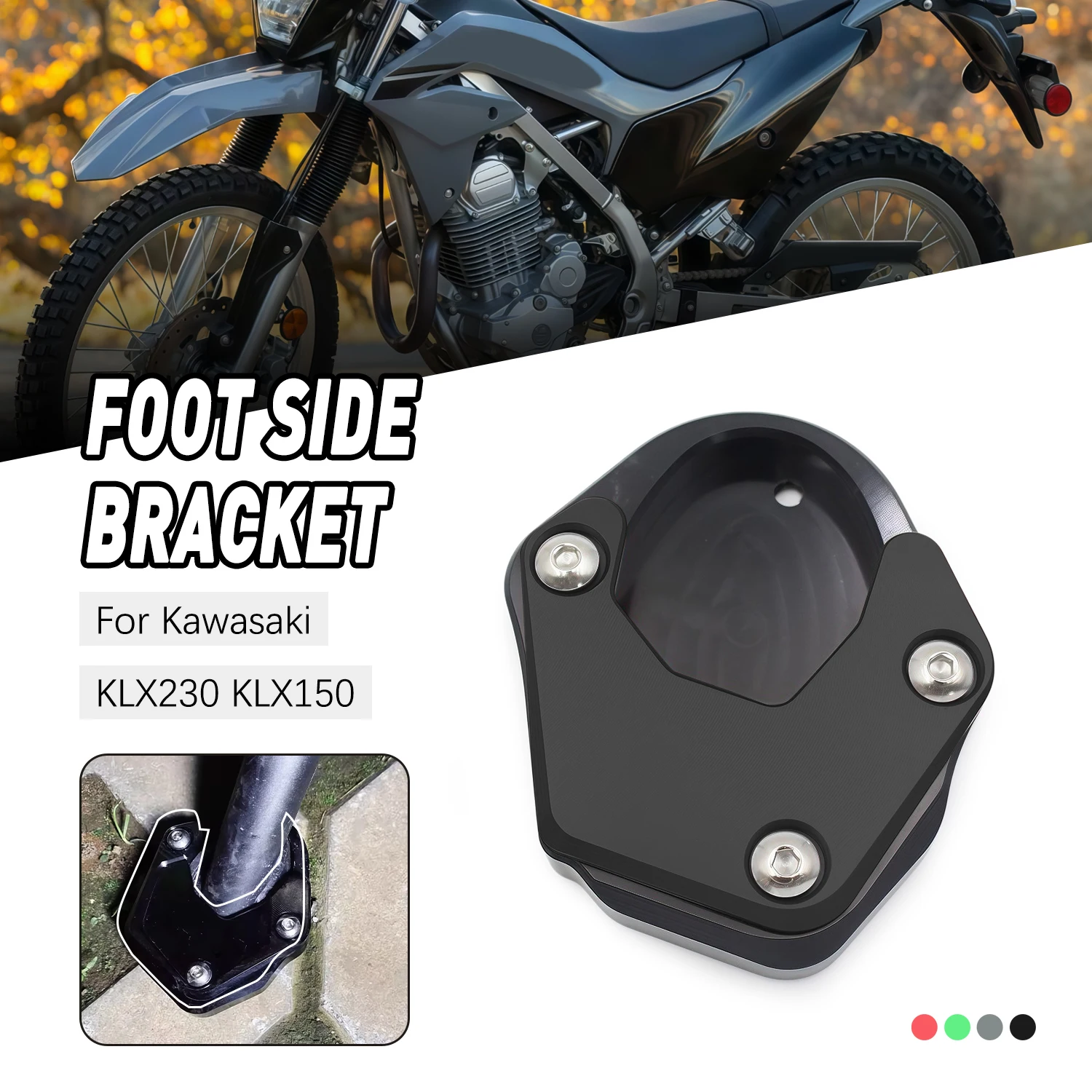 

Accessories moto For Kawasaki KLX230/S/R 2020-2023 KLX150 2010-2016 XF 2016-2018 Kickstand Foot Enlarger Side Stand Extension