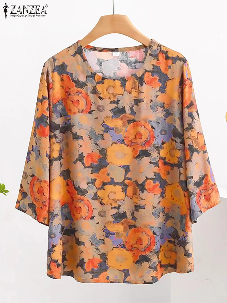 

Bohemian Floral Print Blouse ZANZEA Vintage Women Top Autumn Shirts 2025 Fashion 3/4 Sleeve O-Neck Casual Loose Blusas Femininas