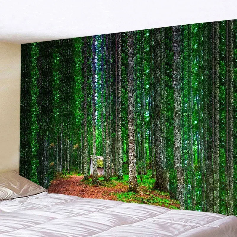 نسيج كبير شاليه الغابة الطبيعية بحيرة قماش مزخرف جداري الهبي المناظر الطبيعية المفروشات الجدار الشنق الفن للديكور المنزل