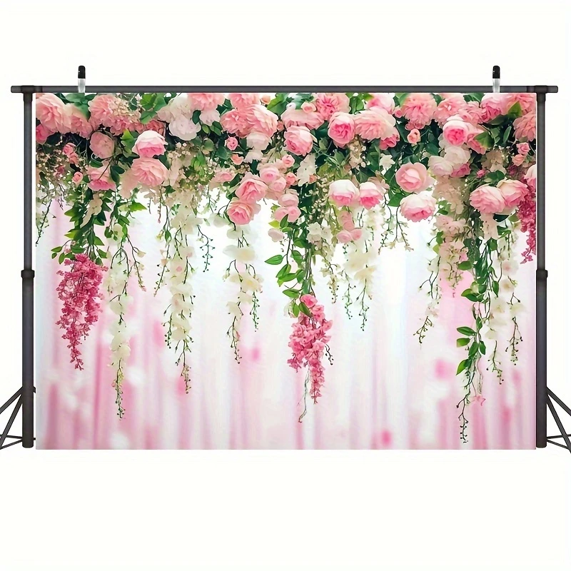 Pink curtain floral photo background Wedding bride background Great birthday studio party props