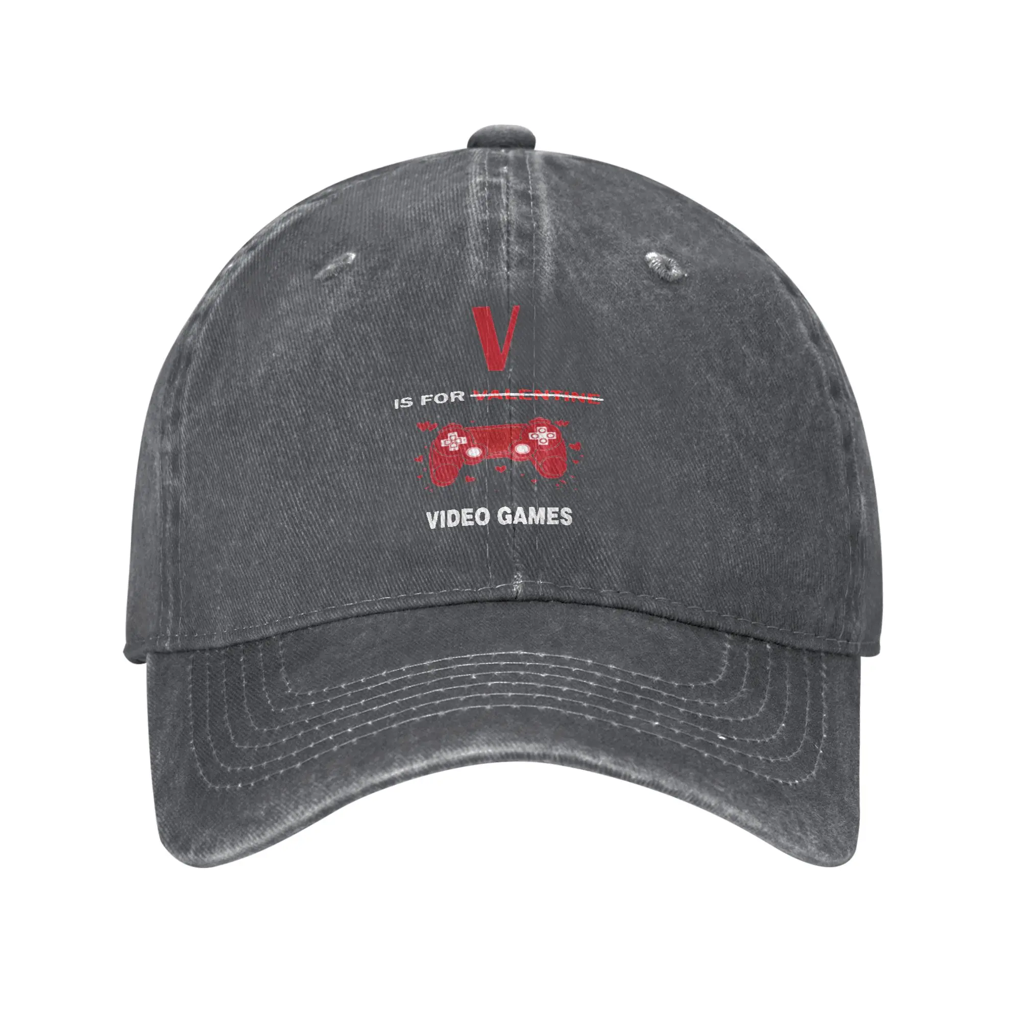 Fashion V Is For Video Games Funny Valentines Day Gamer Boy Men baseball cap  Workwear Style Men's Hats